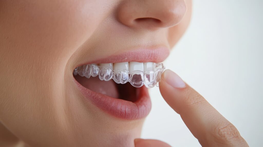 マウスピースを装着する様子