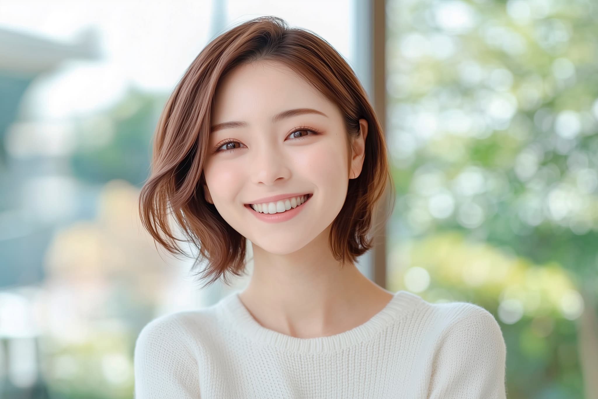 インビザラインで矯正して綺麗な歯並びになった笑顔の女性