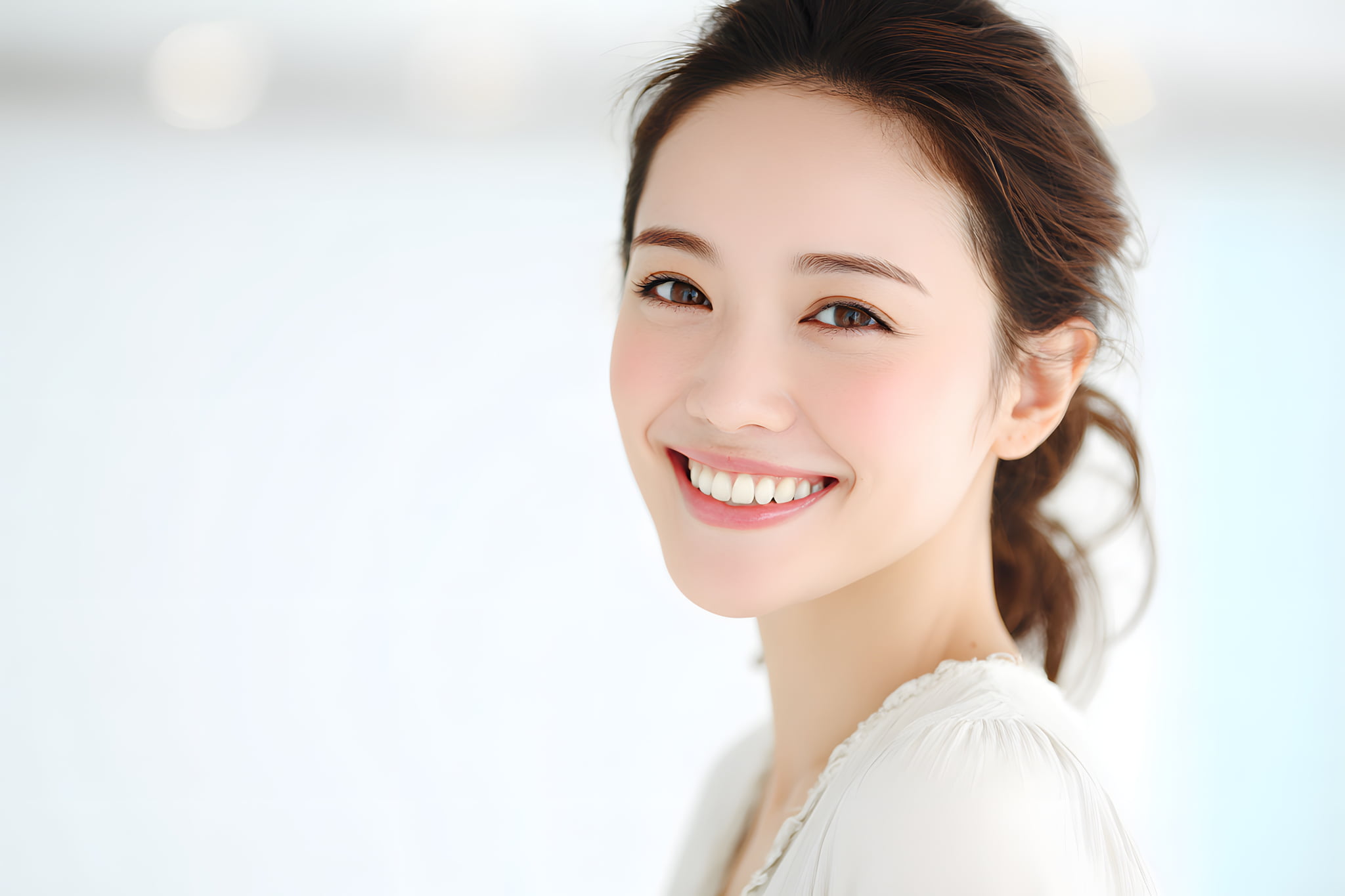 白い歯が美しい笑顔の女性